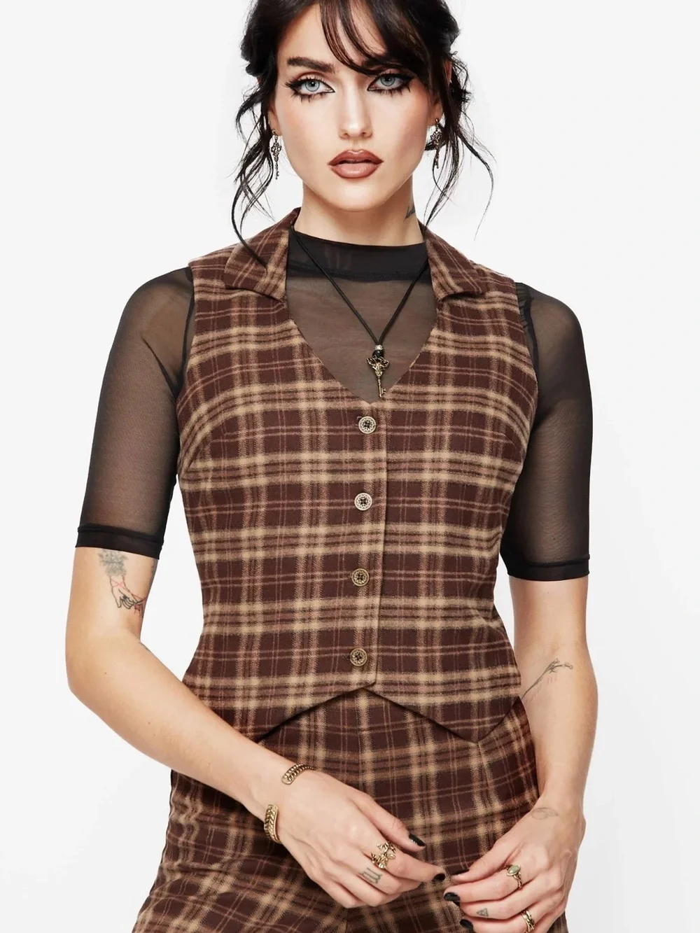 Disturbia - Milo Check Collared Waistcoat Size 14 - Picture 4 of 4